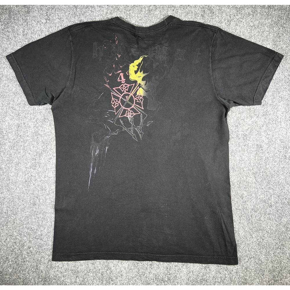 Y2K Black Helmet Gothic Cross T-shirt Large Black